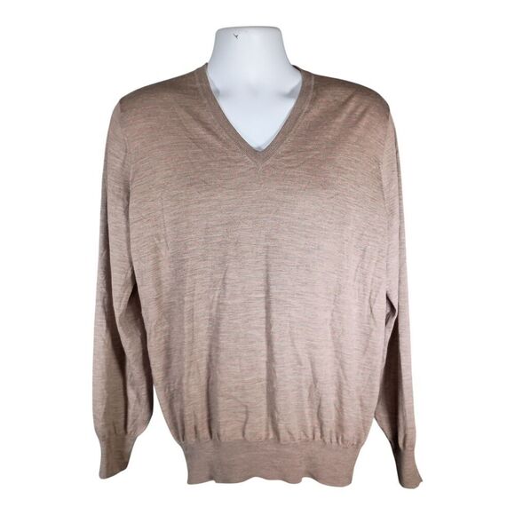 Brunello Cucinelli Cashmere Wool Jumper Sweater Taupe Orange V-Neck Men's 50 - Picture 1 of 6